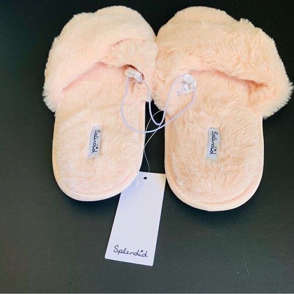 Splendid Pink Fluffy Cross Over Slippers - Picture 1 of 3